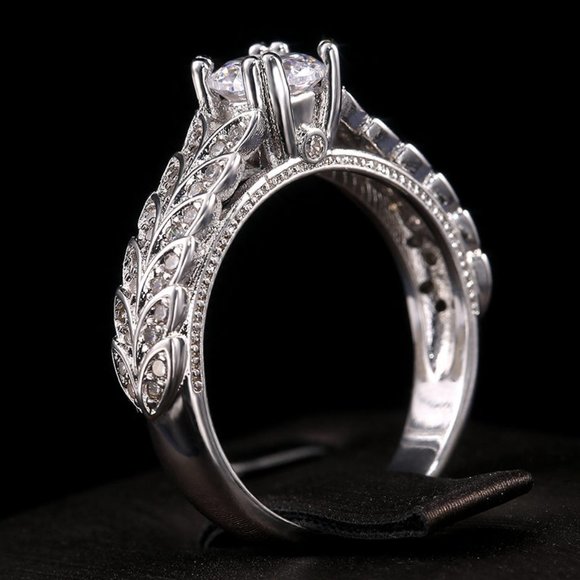 925 Silver Crystal Zircon Stone Unique Leaf Design Ring for Women, VIP341 - Picture 4 of 10